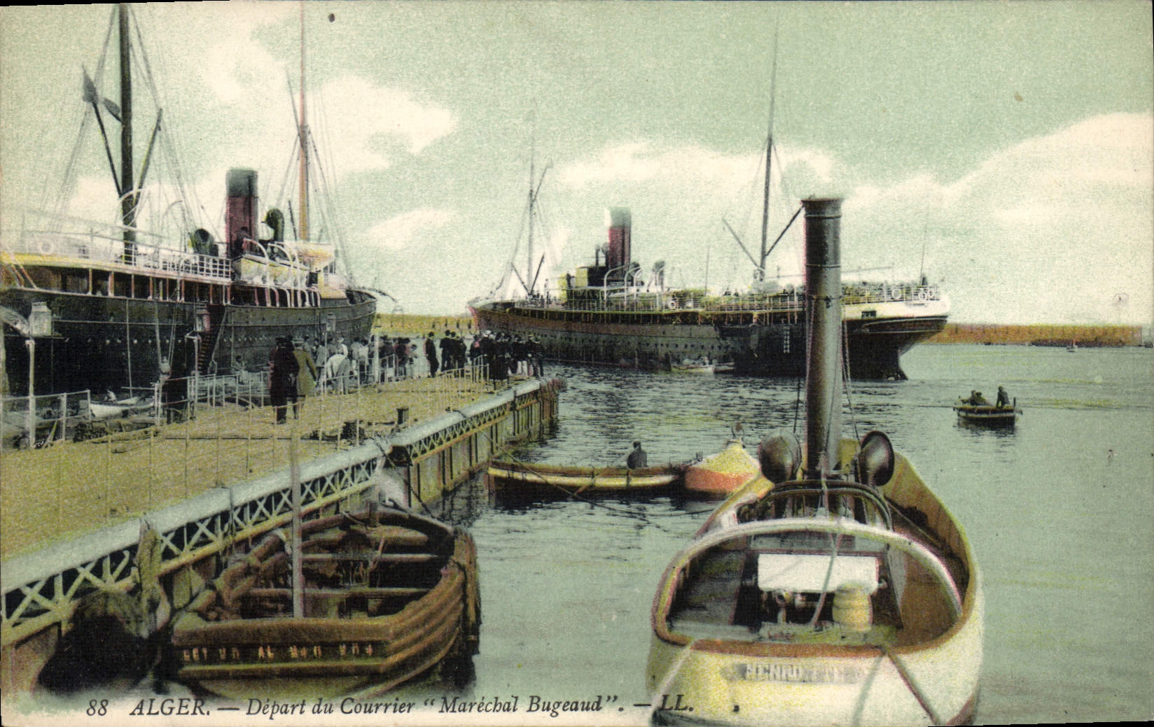 Vintage Postcard Boat Algiers Departure of the mail Bugeaud Marshal