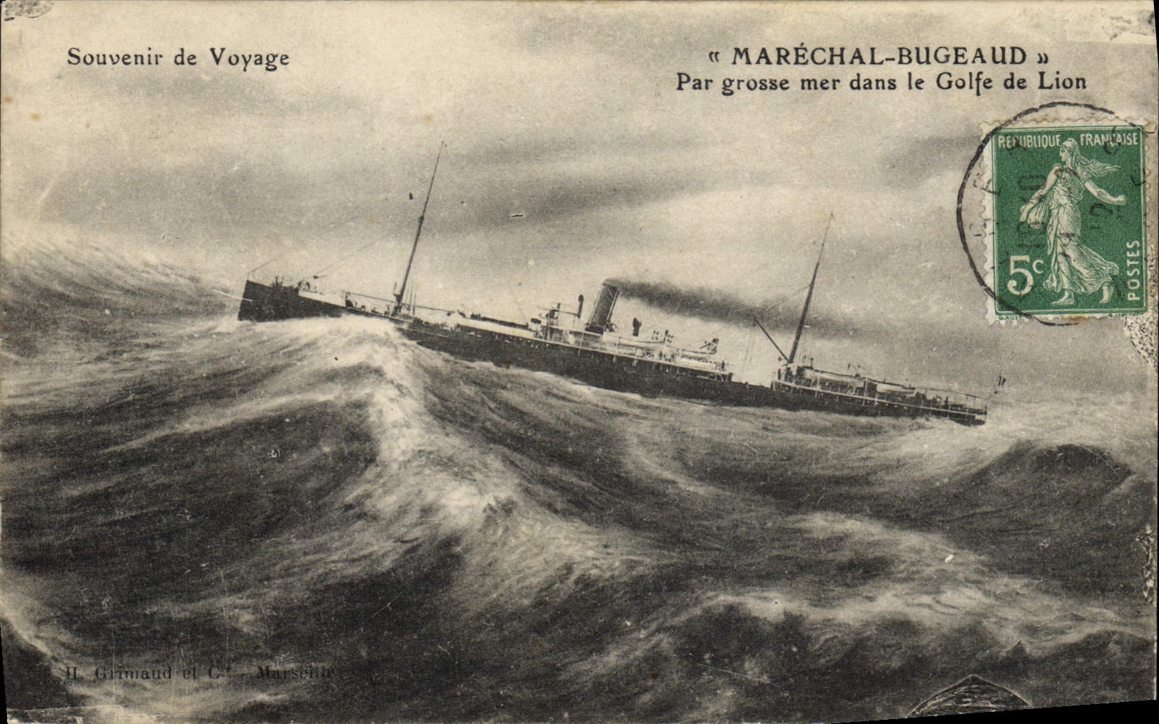 CPA Bateau Marechal Bugeaud par grosse mer dans le Golfe de Lion 