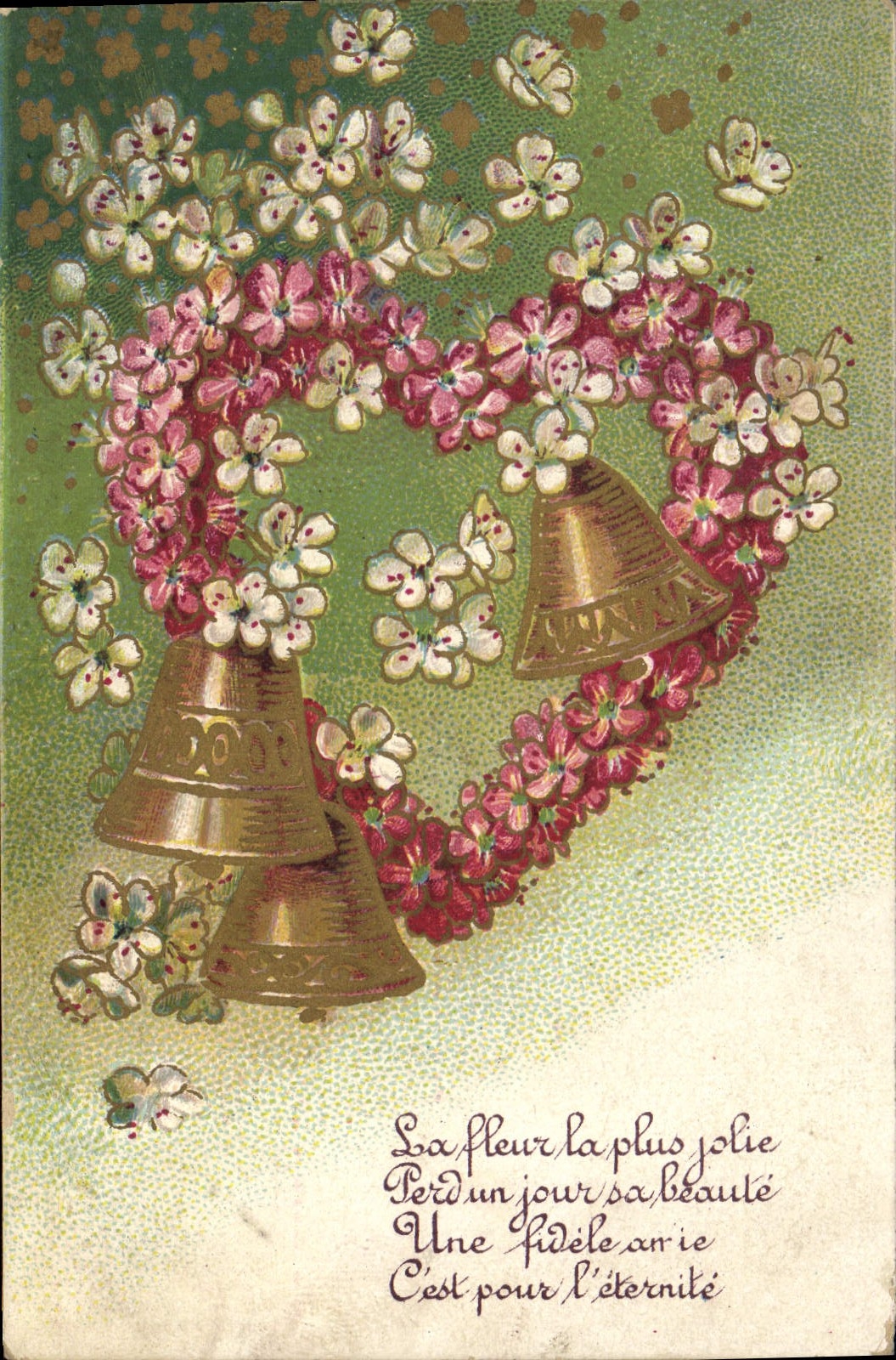 Vintage Postcard Bell Flowers Heart