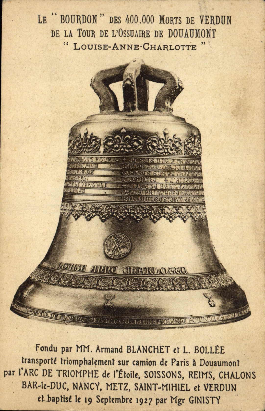 CPA Cloche Le Bourdon de Verdun Tour de l'ossuaire de Douaumont Militaria Louise Anne Charlotte 