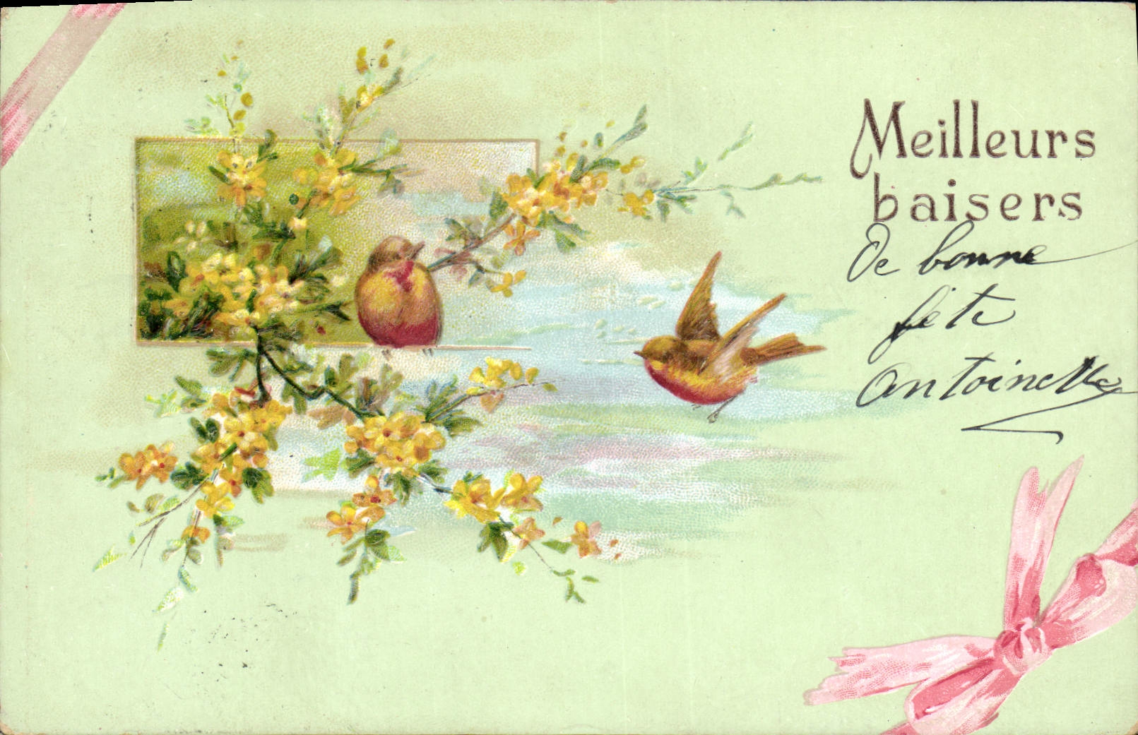 CPA Fantaisie Fleurs Oiseaux 