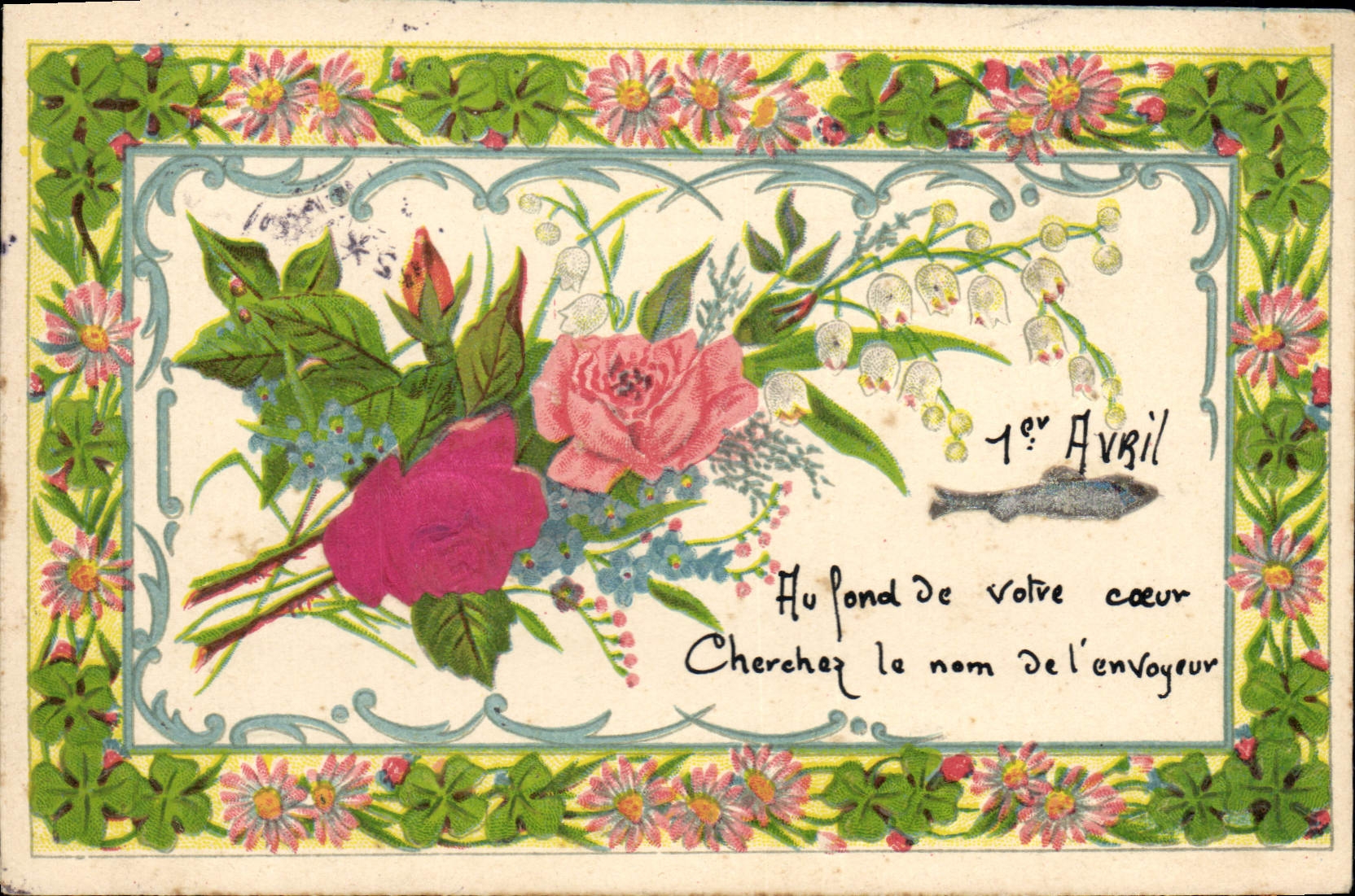 CPA Fantaisie Fleurs Poisson 1er Avril 