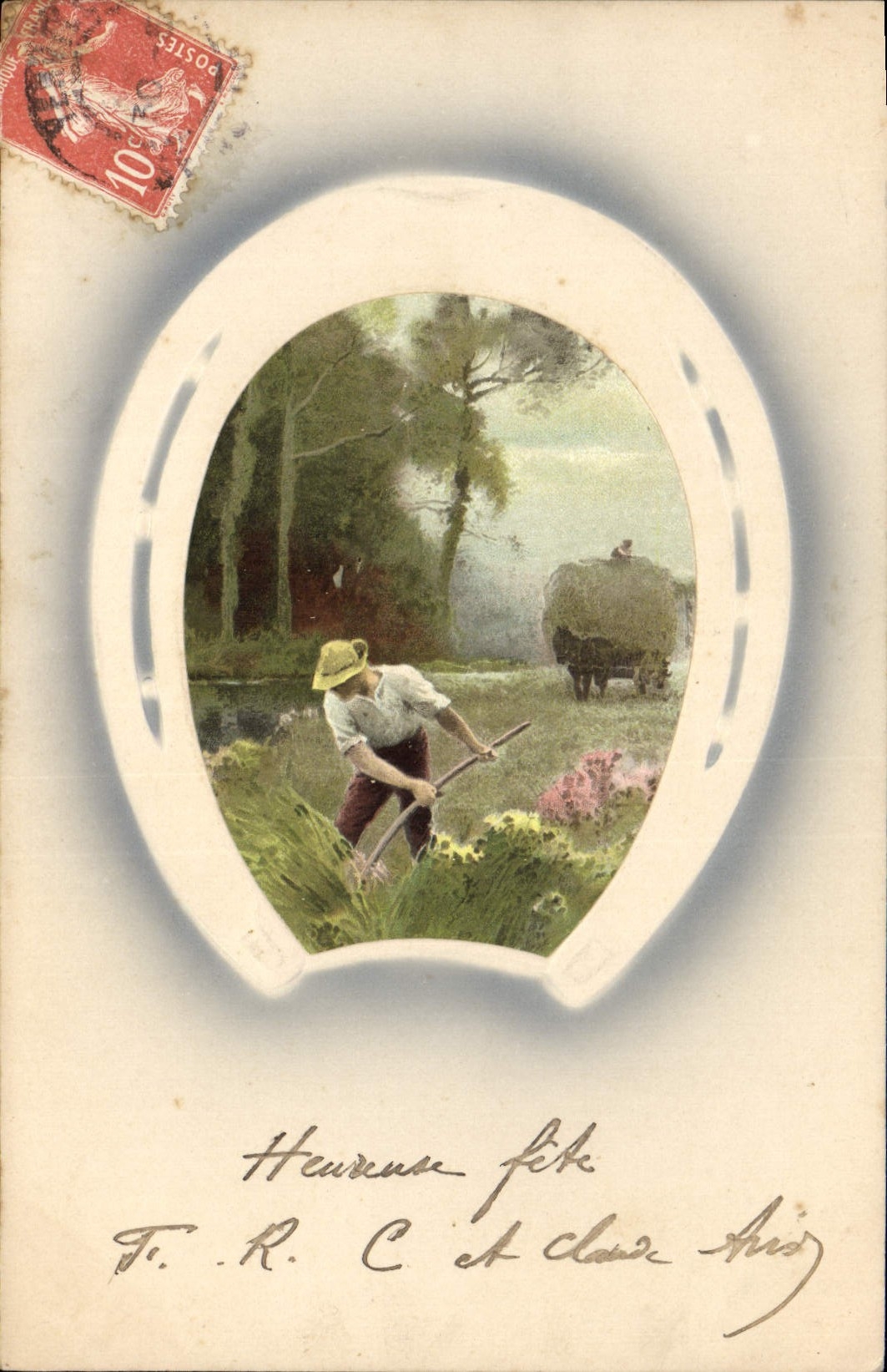 Vintage Postcard Fantaisie Peasant Horseshoe