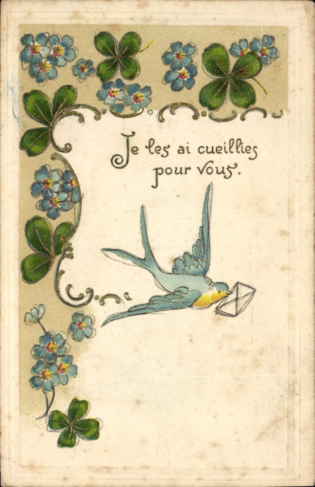 CPA Fantaisie Fleurs Hirondelle 