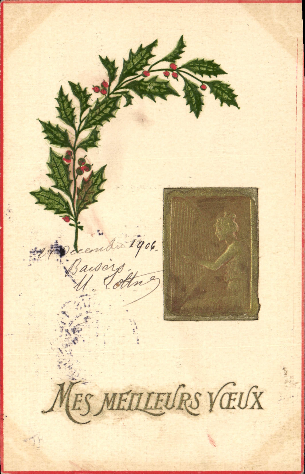 CPA Fantaisie Fleurs Femme Harpe 