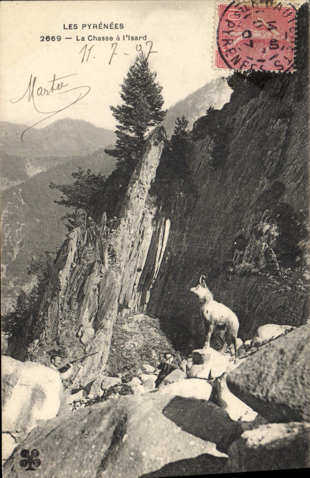 Postal Caza Pirineos la caza tiene el Isard Cazador