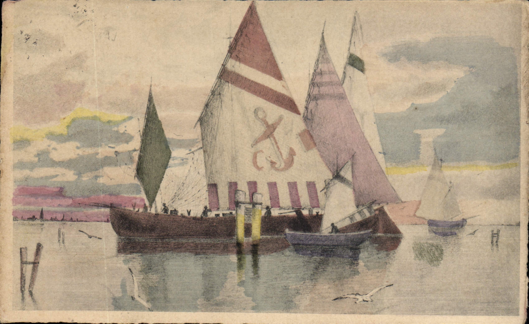 CPA Fantaisie Illustrateur Bateau de peche