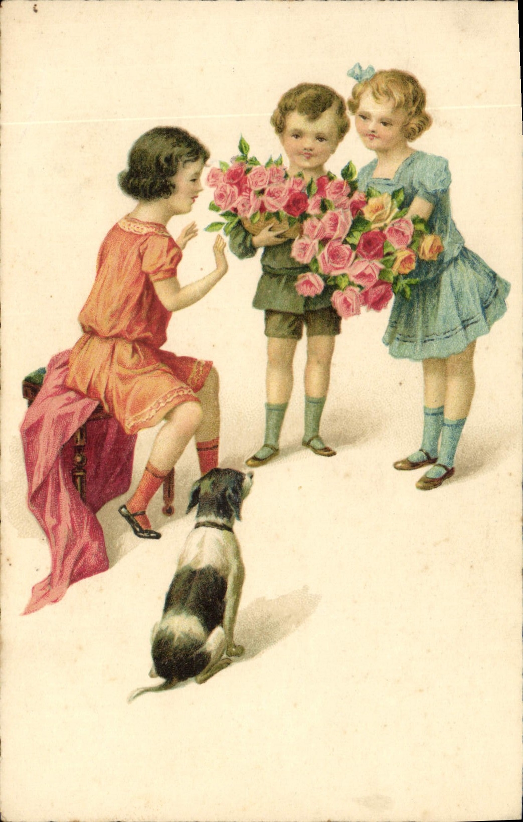 CPA Fantaisie Illustrateur Enfant Chien 