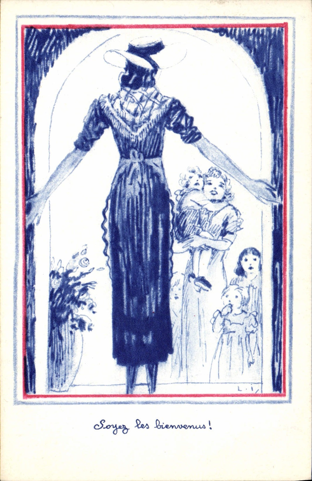 Postal Fantasia Ilustrador son bienvenido Niños Mujer