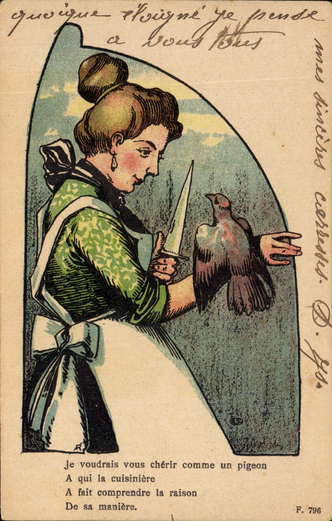 CPA Fantaisie Illustrateur Femme Oiseau 