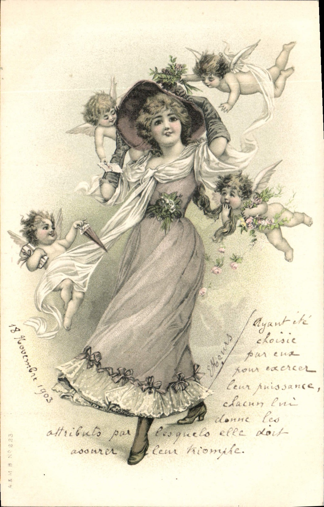 Postal Fantasia Ilustrador Mujer Ángeles Niños