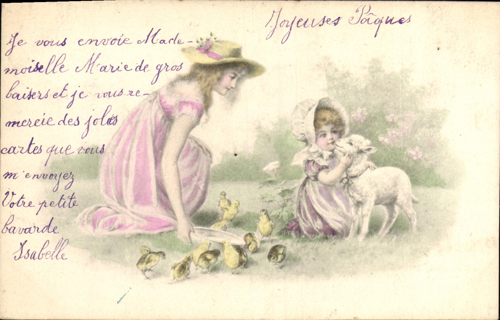 CPA Fantaisie Illustrateur Femme Enfant Mouton