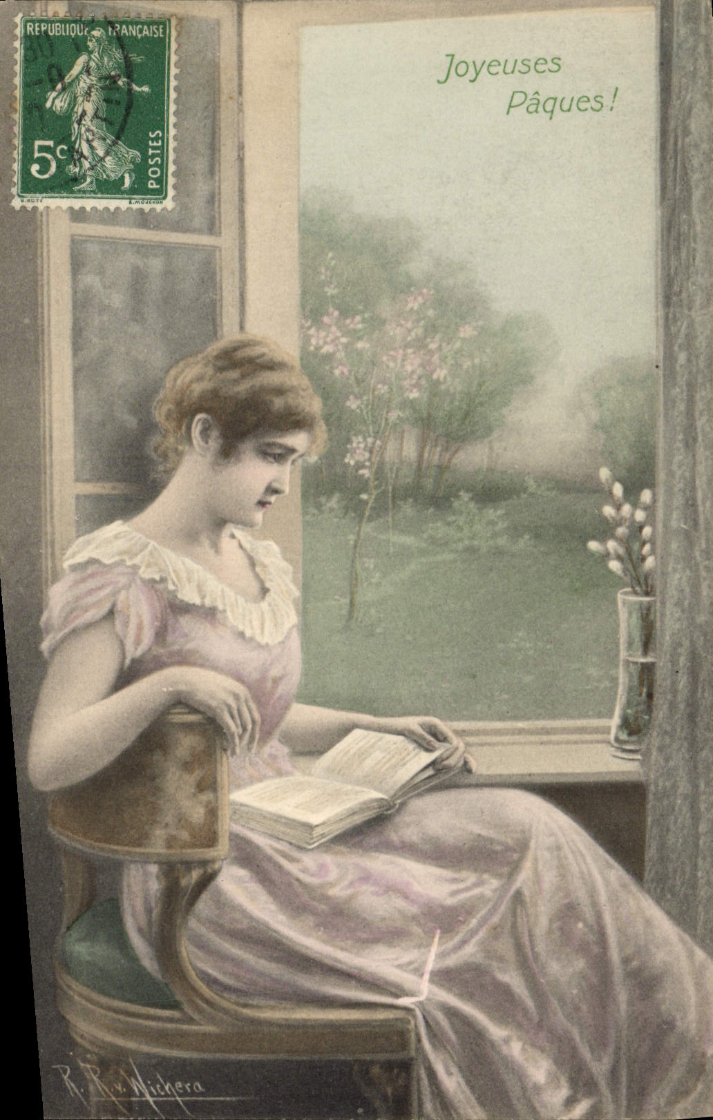 CPA Fantaisie Illustrateur Femme Paques