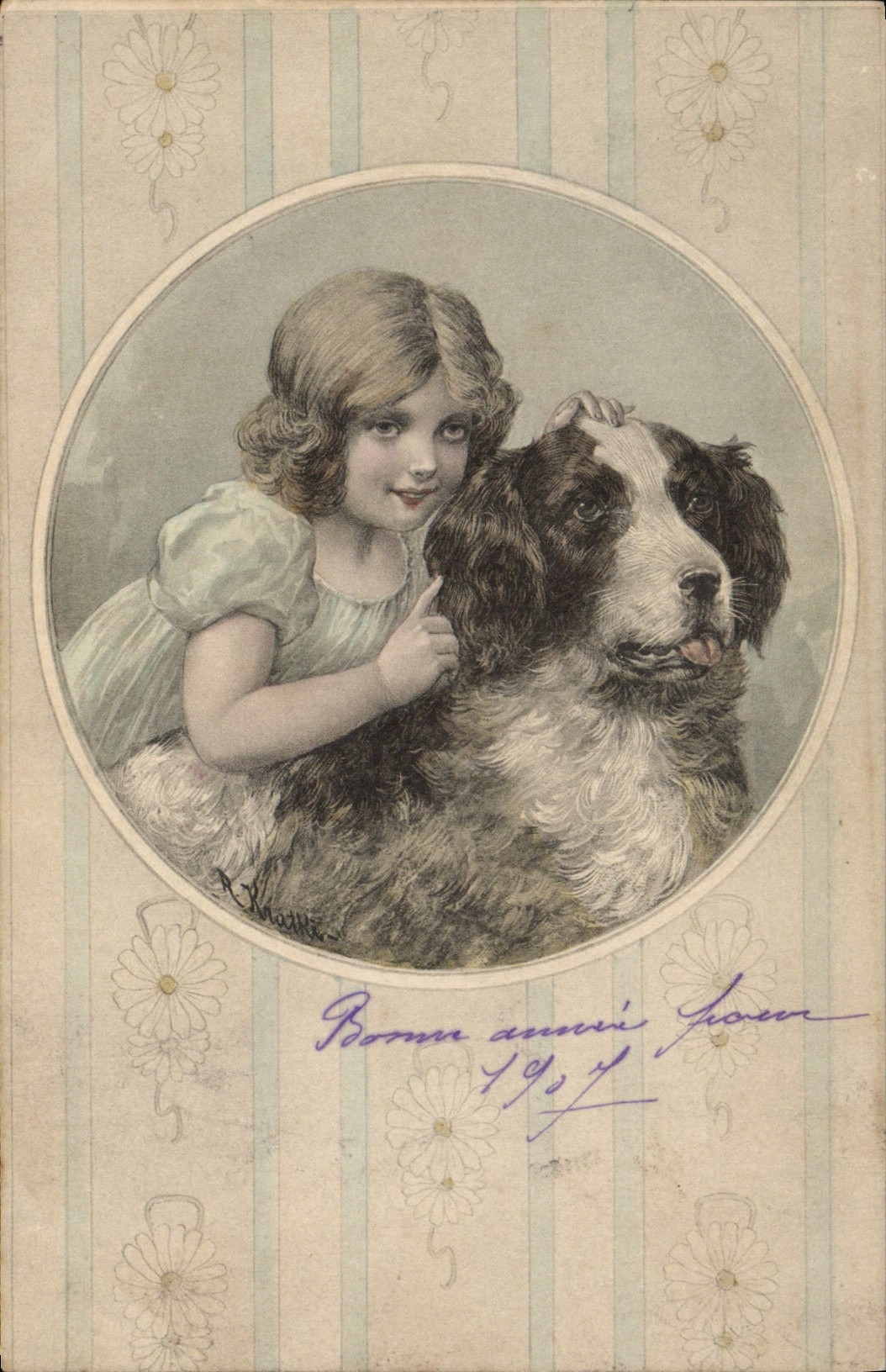 CPA Fantaisie Illustrateur Enfant Chien