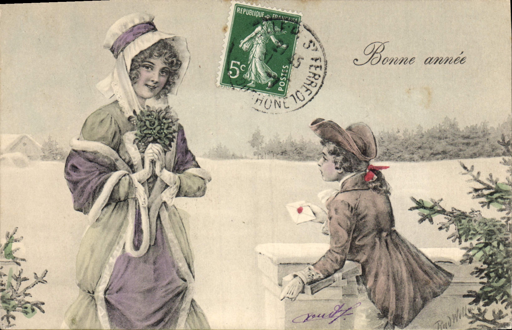 CPA Fantaisie Illustrateur Femme Enfant Bonne annee