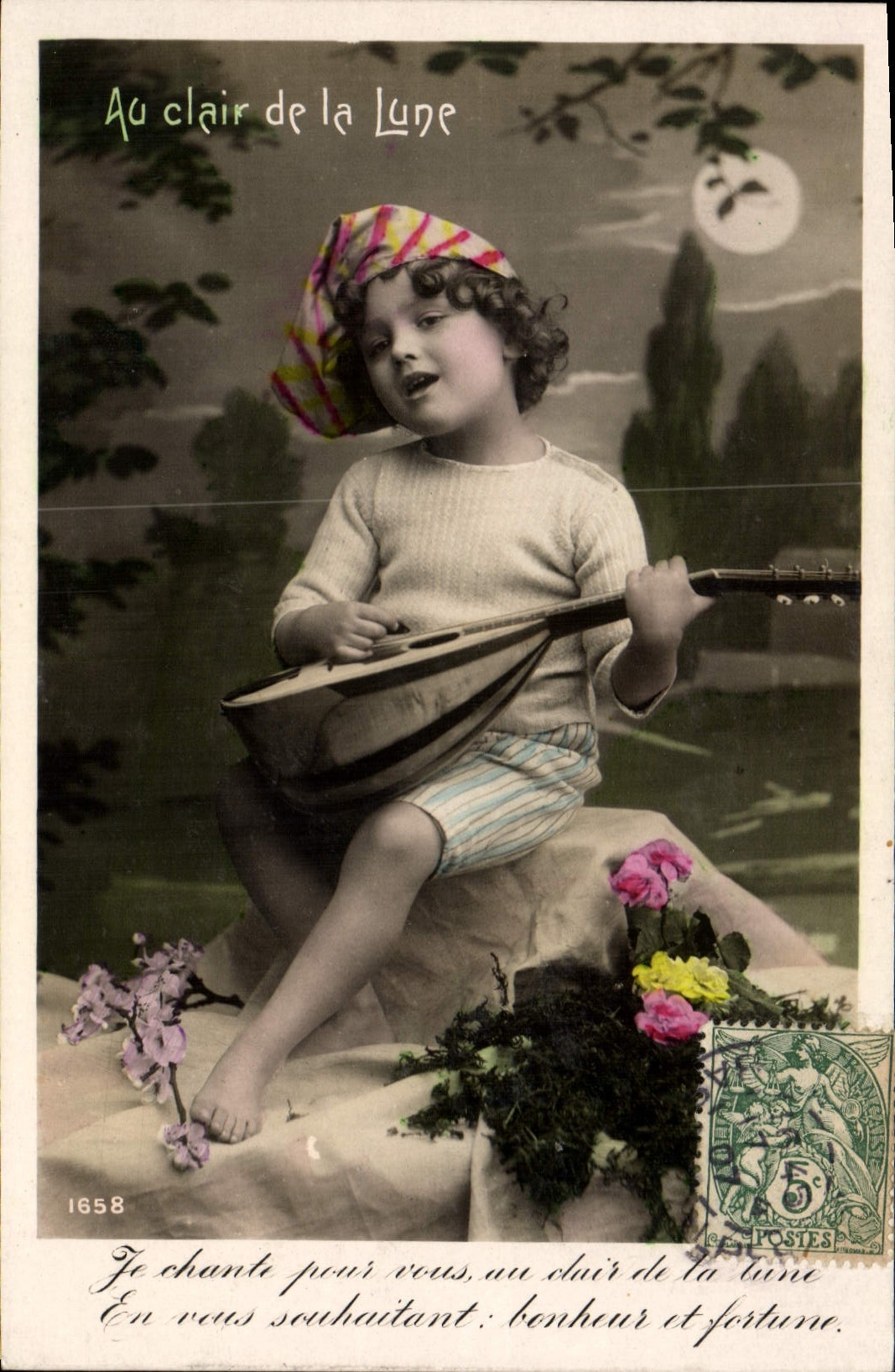 CPA Enfant Au clair de la lune