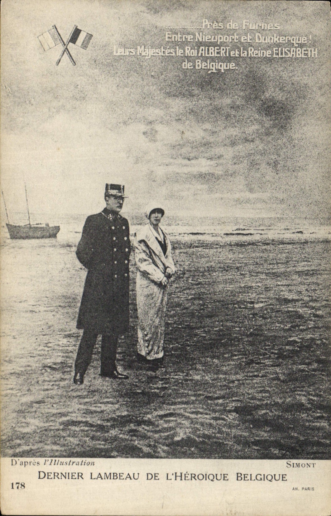 Vintage Postcard Militaria Between Nieuport and Dunkirk King Albert and the Queen Elizabeth