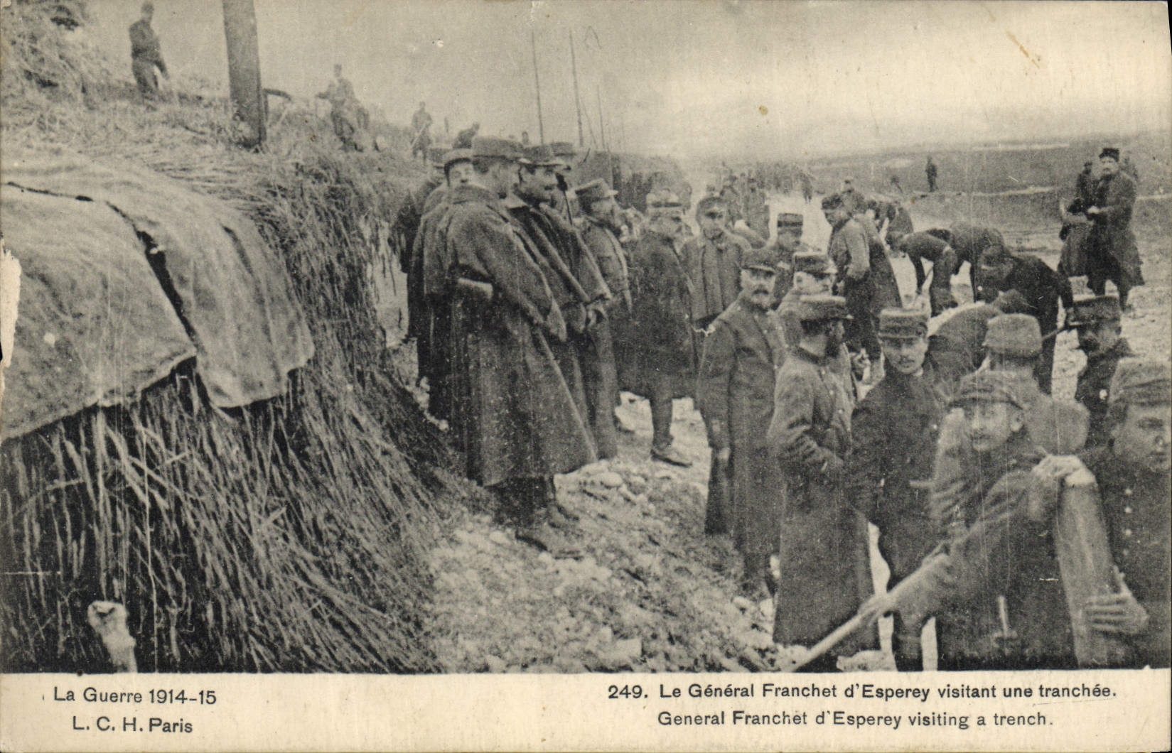 Vintage Postcard Militaria general Franchet d' Esperey visiting a trench