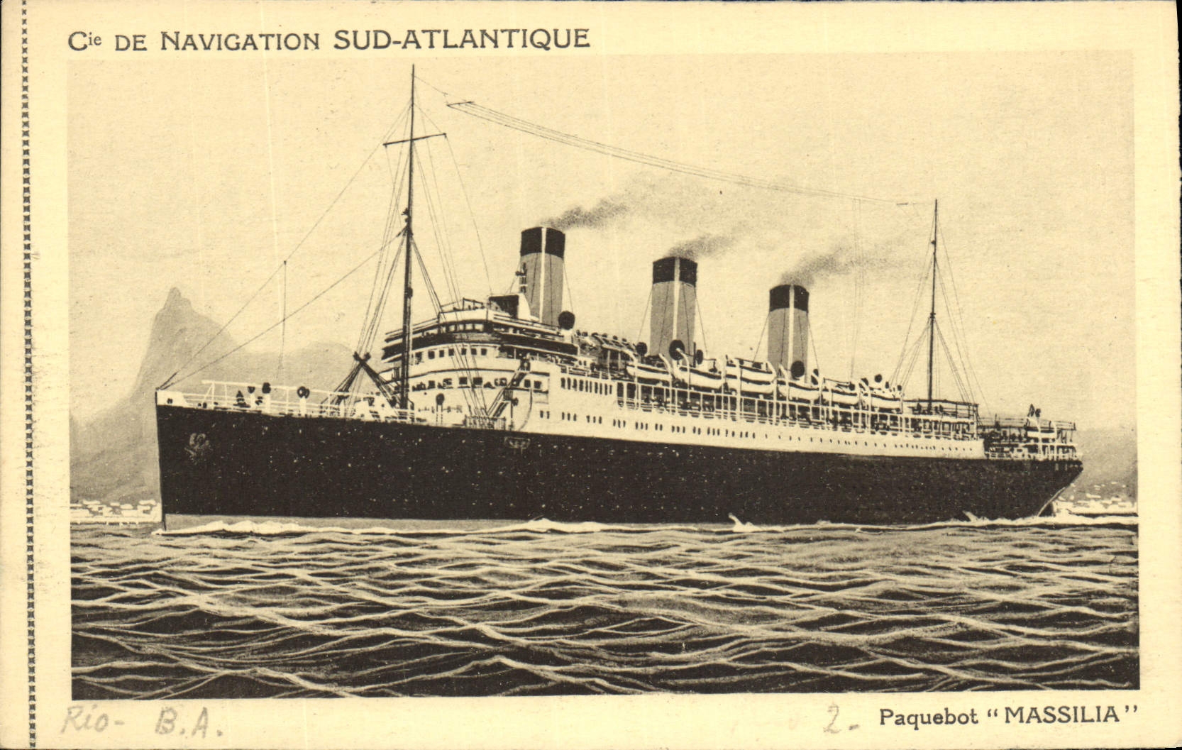 Vintage Postcard Boat Steamer Massilia Co of Southern Navigation Atlantic