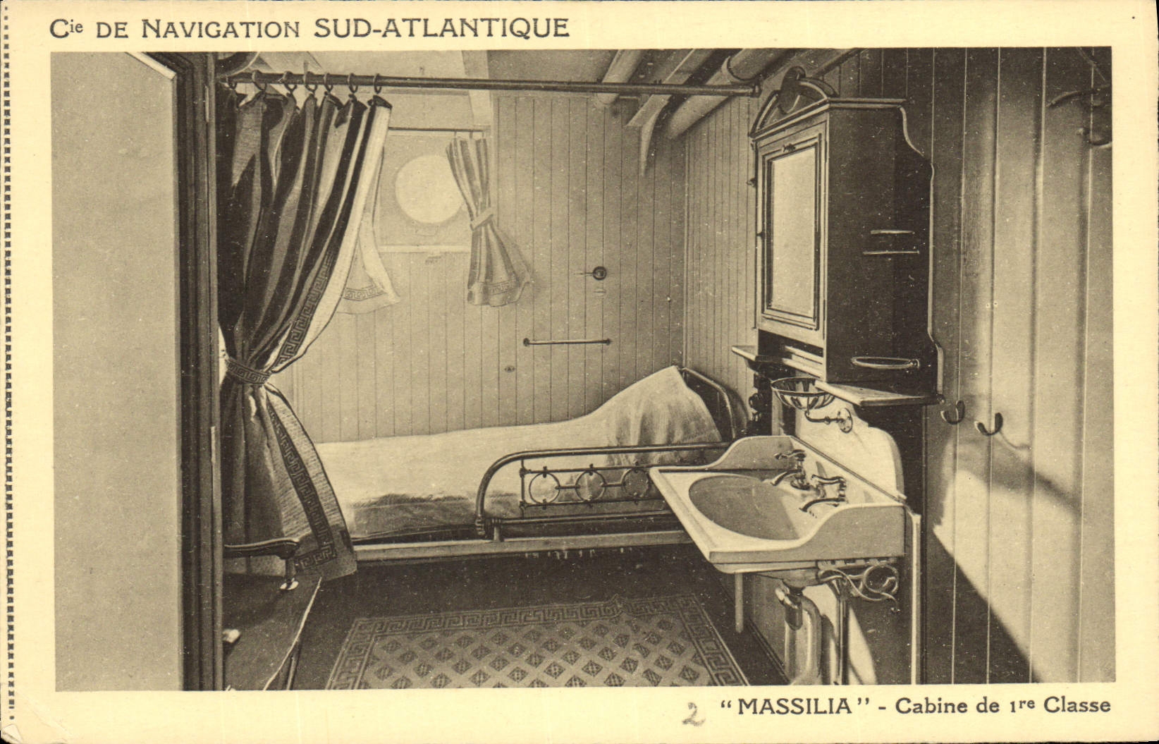 Vintage Postcard Boat Co of Southern Navigation Atlantic Massilia Cabin of 1st class