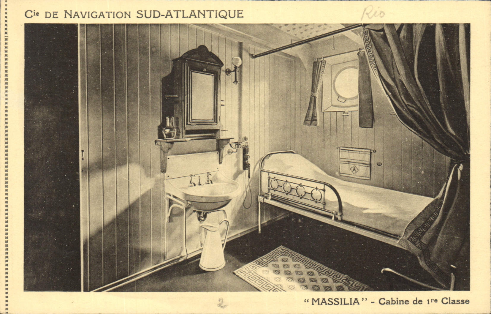CPA Bateau Cie de Navigation Sud Atlantique Massilia Cabine de 1ere classe