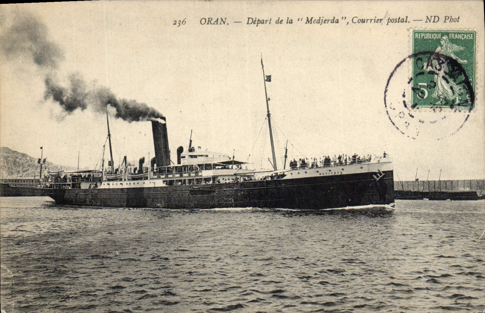 Vintage Postcard Boat Oran Departure of Medjerda Postal Mail