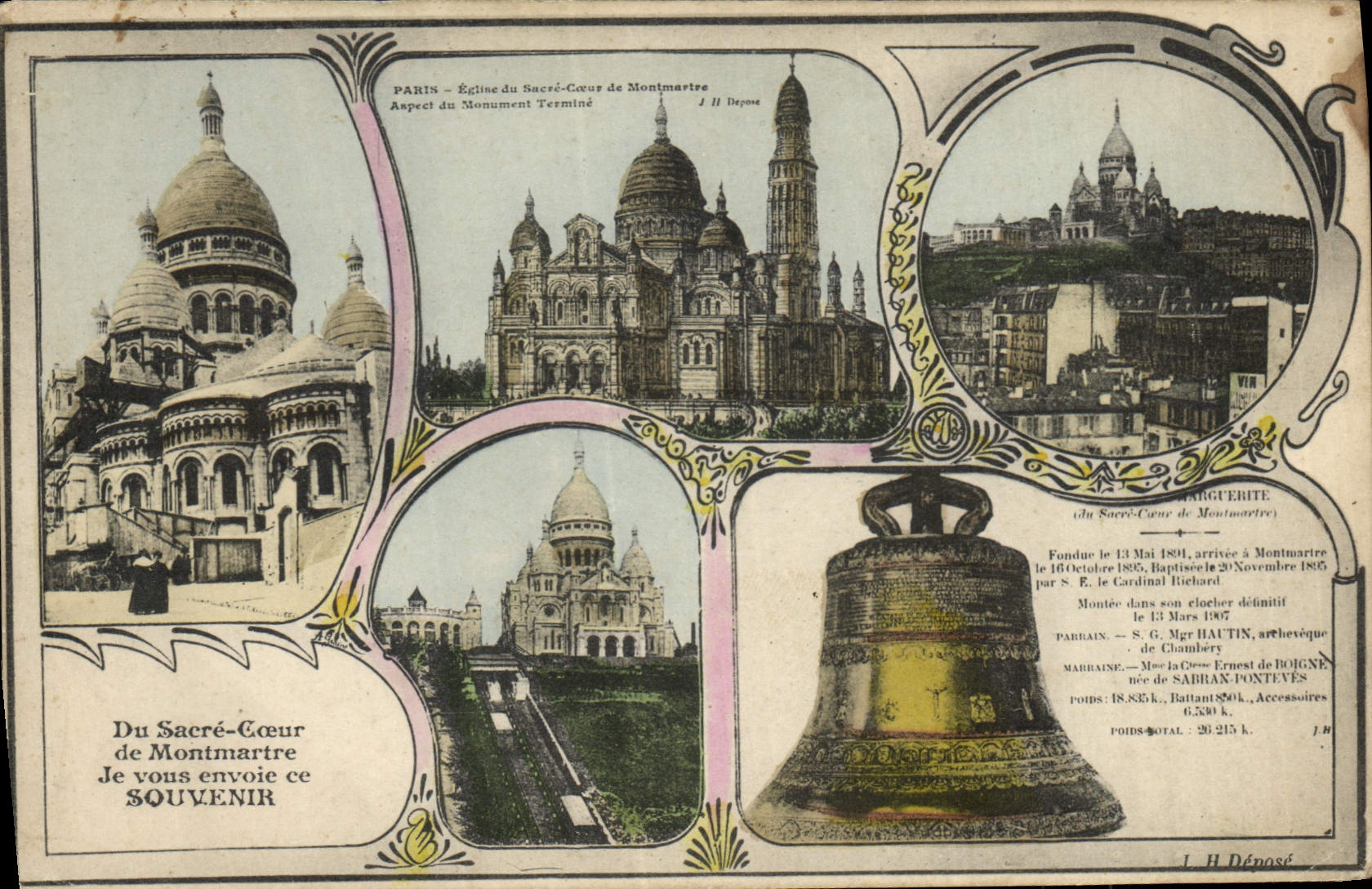 Vintage Postcard Cloche Paris Crowns Montmartre Heart