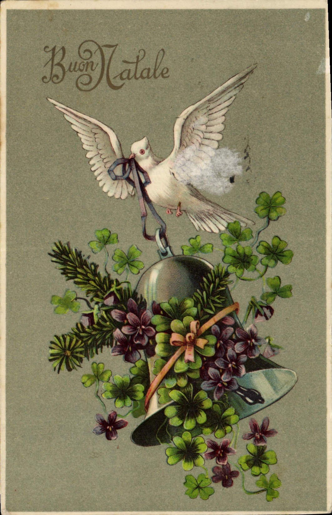 CPA Cloche Colombe Fleurs 