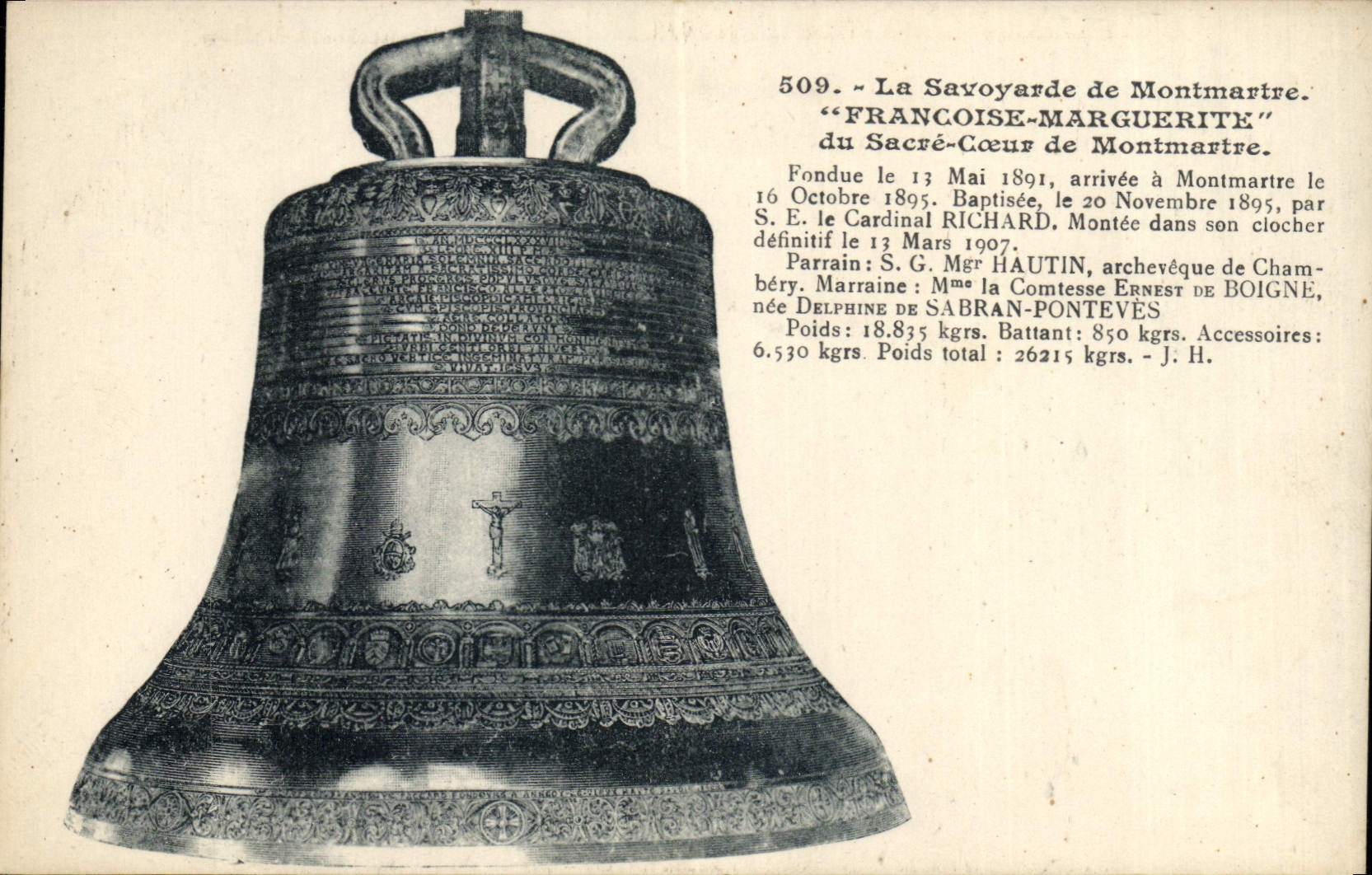 Vintage Postcard Cloche the Savoyard one of Montmartre Crowns Paris Heart