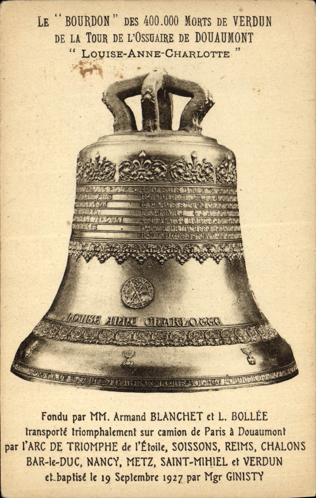 CPA Cloche Le Bourdon Verdun Tour de l'ossuaire de Douaumont Louise Anne Charlotte 