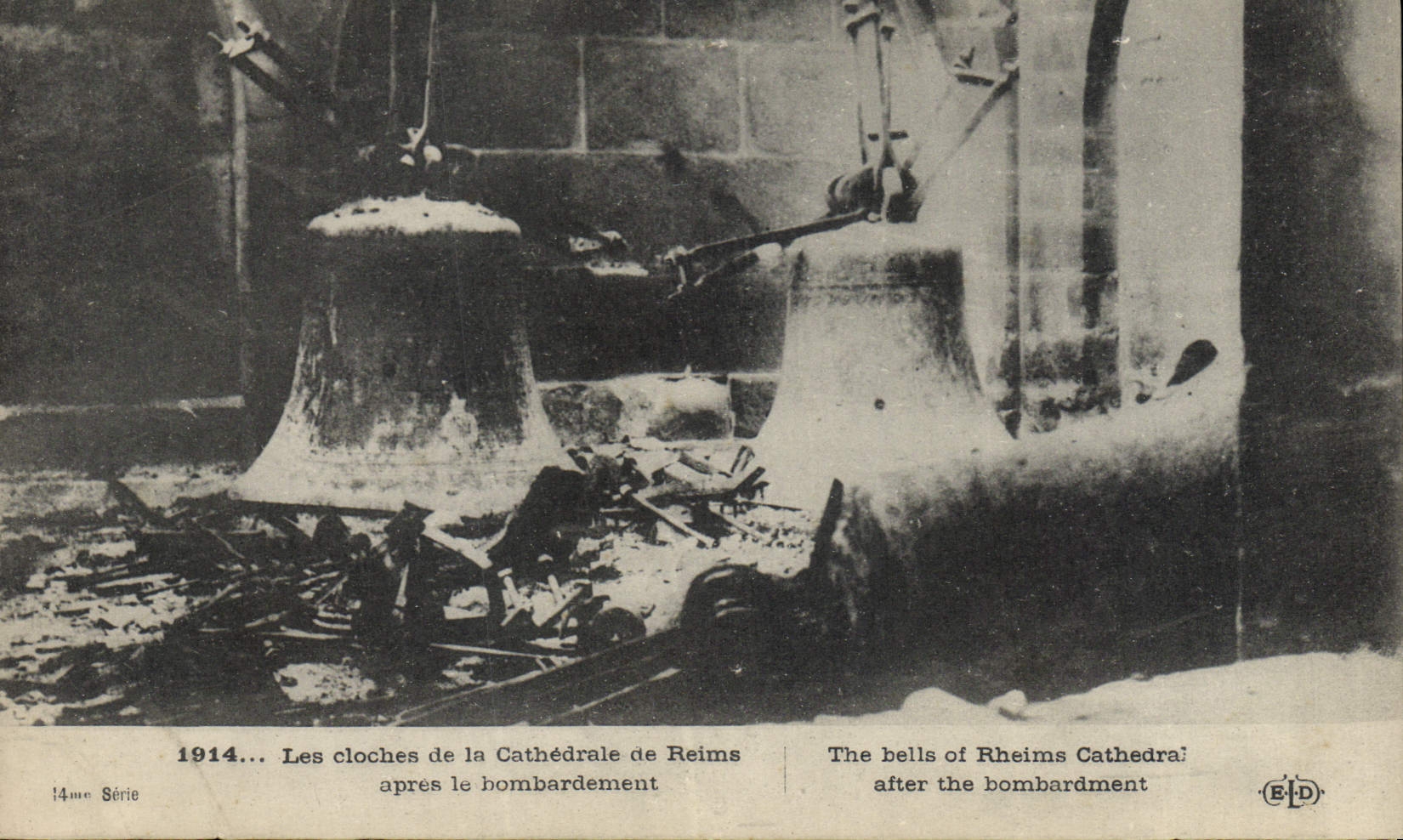 Vintage Postcard Bell bells of the cathedral of Rheims after the Militaria bombardment