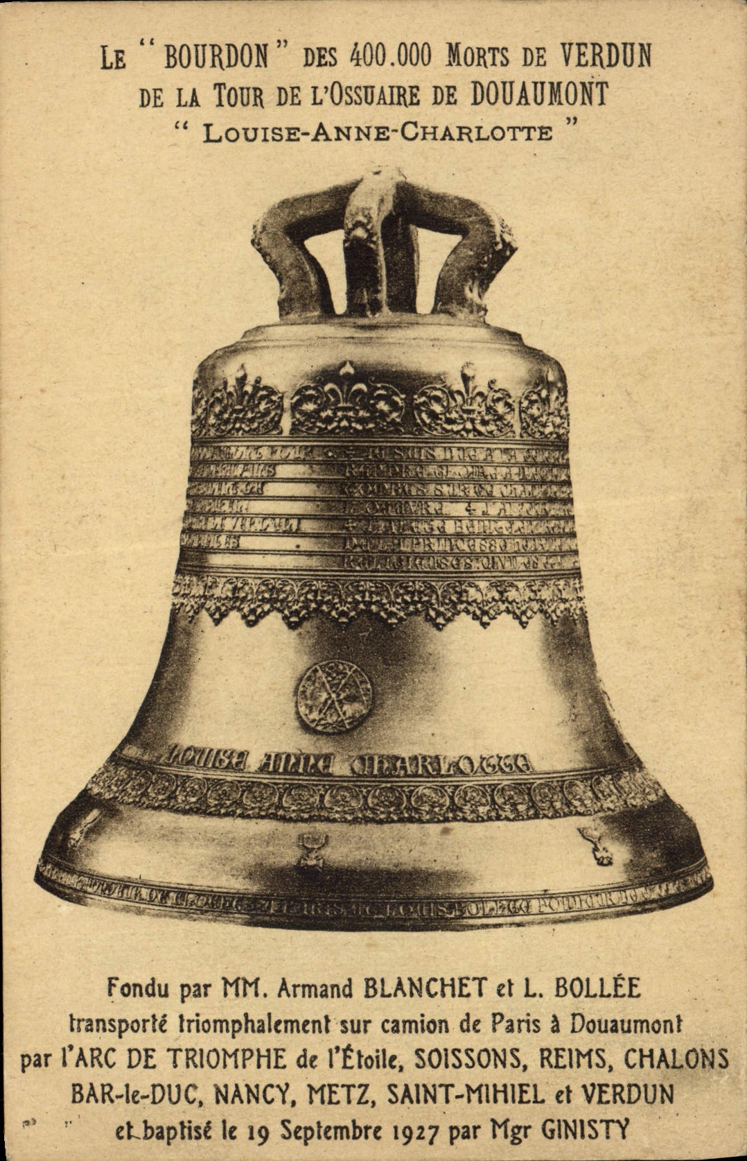 CPA Cloche Le Bourdon Verdun Tour de l'ossuaire de Douaumont Louise Anne Charlotte 