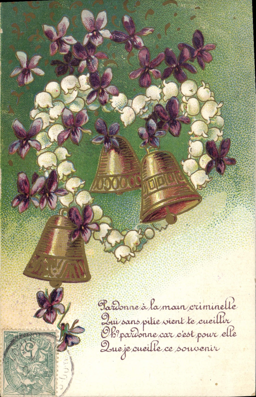 CPA Cloche Coeur Fleurs 