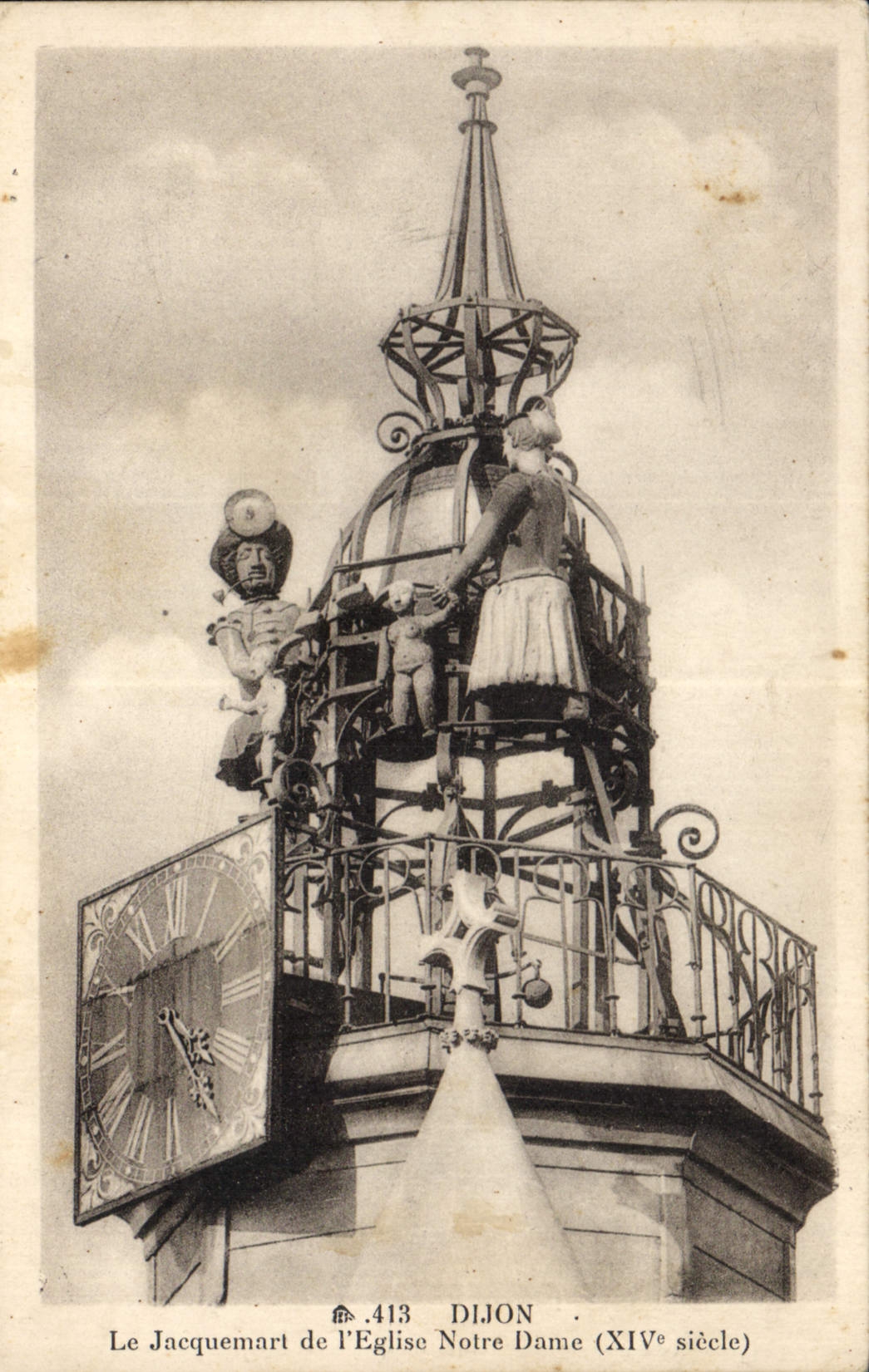 Vintage Postcard Dijon Bell Jacquemart of the church Notre Dame