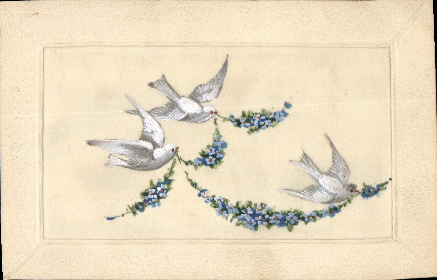 Vintage Postcard Fantasy Flowers Doves (toilée chart)