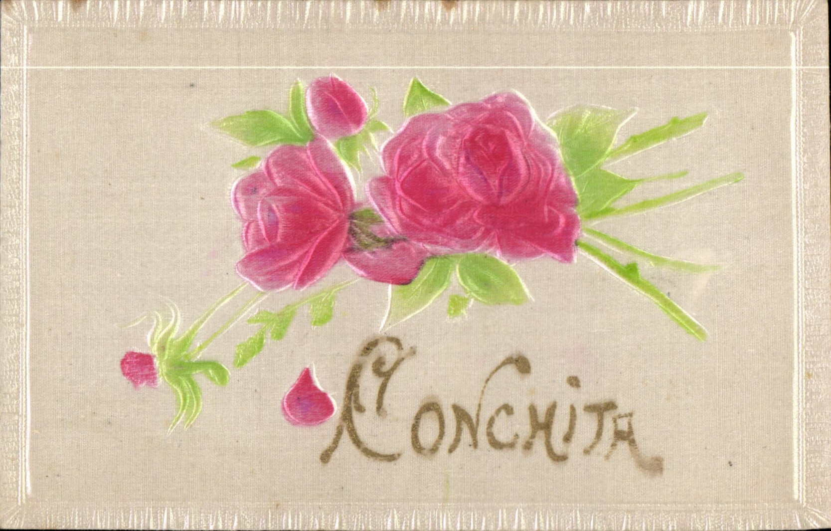 CPA Fantaisie Fleurs Conchita (carte toilée) 