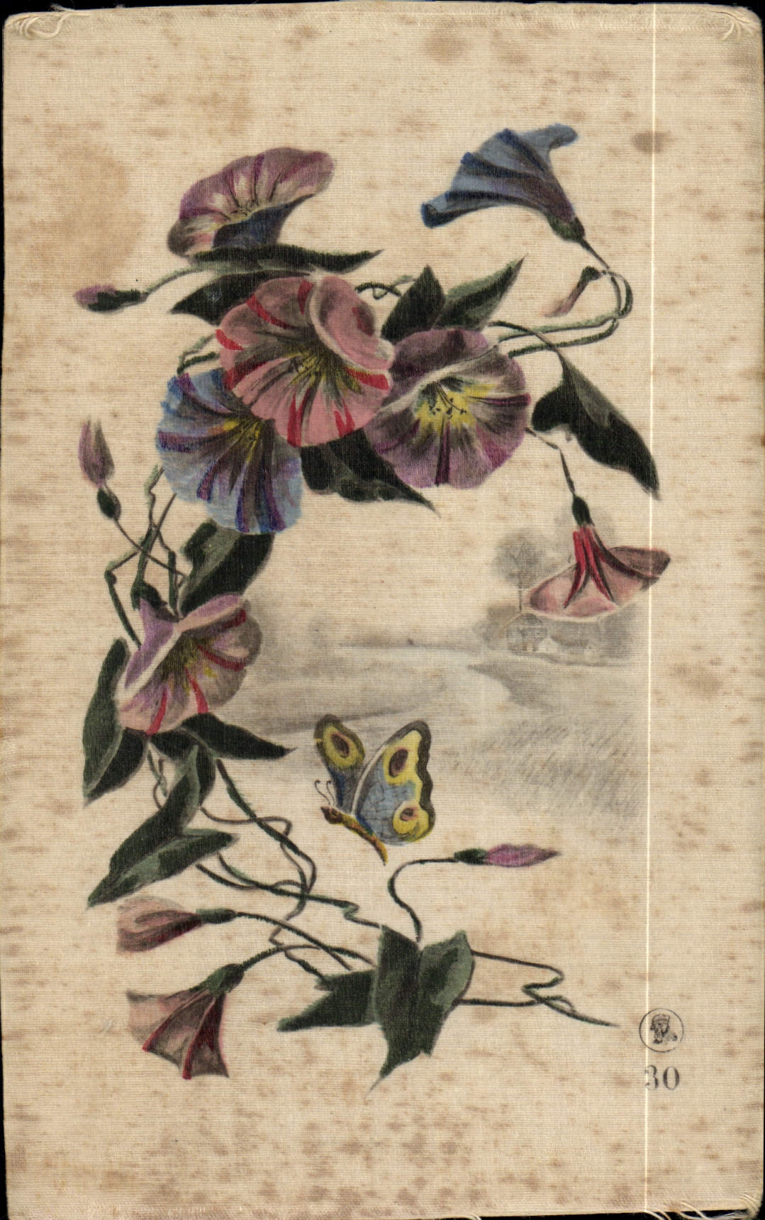 CPA Fantaisie Fleurs (carte toilée) 