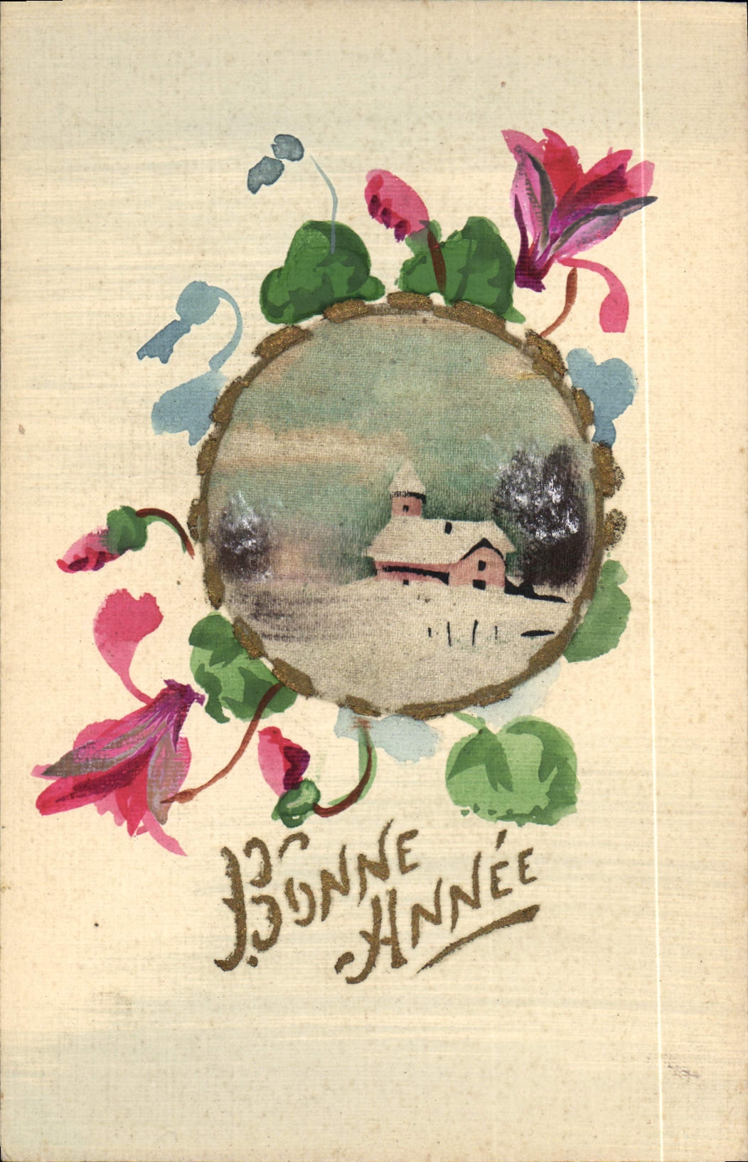 CPA Fantaisie Bonne annee (carte toilée) 