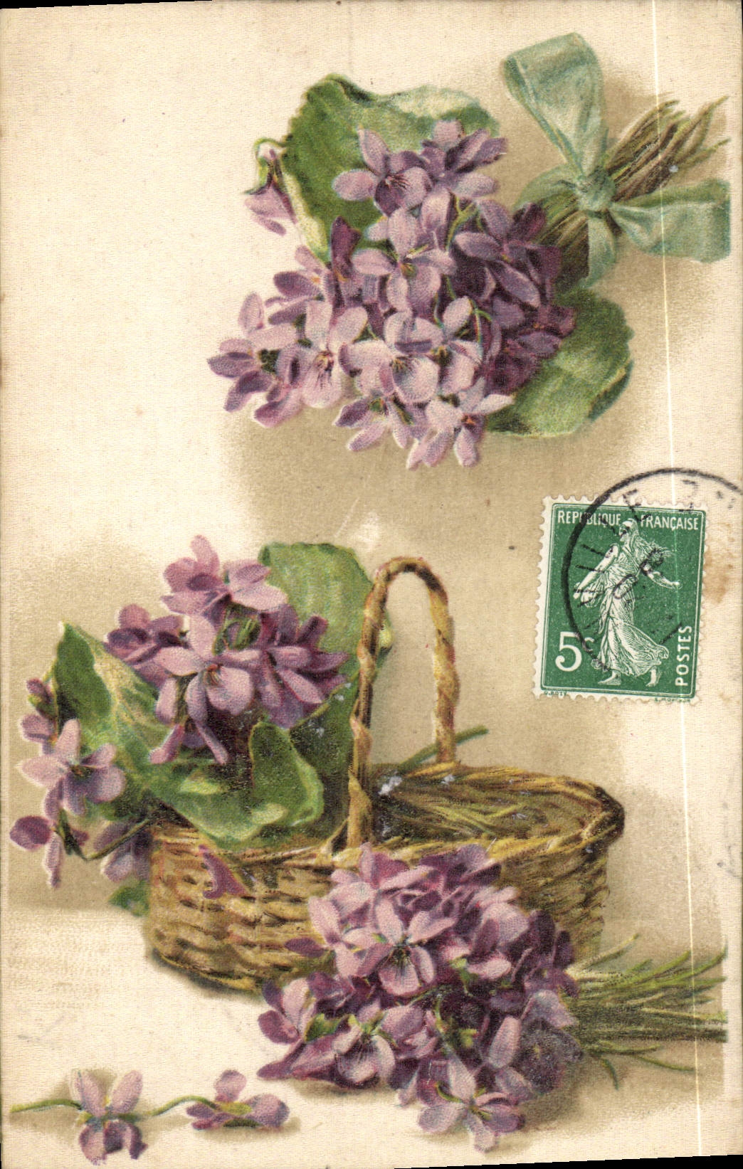 CPA Fantaisie Fleurs (carte toilée) 