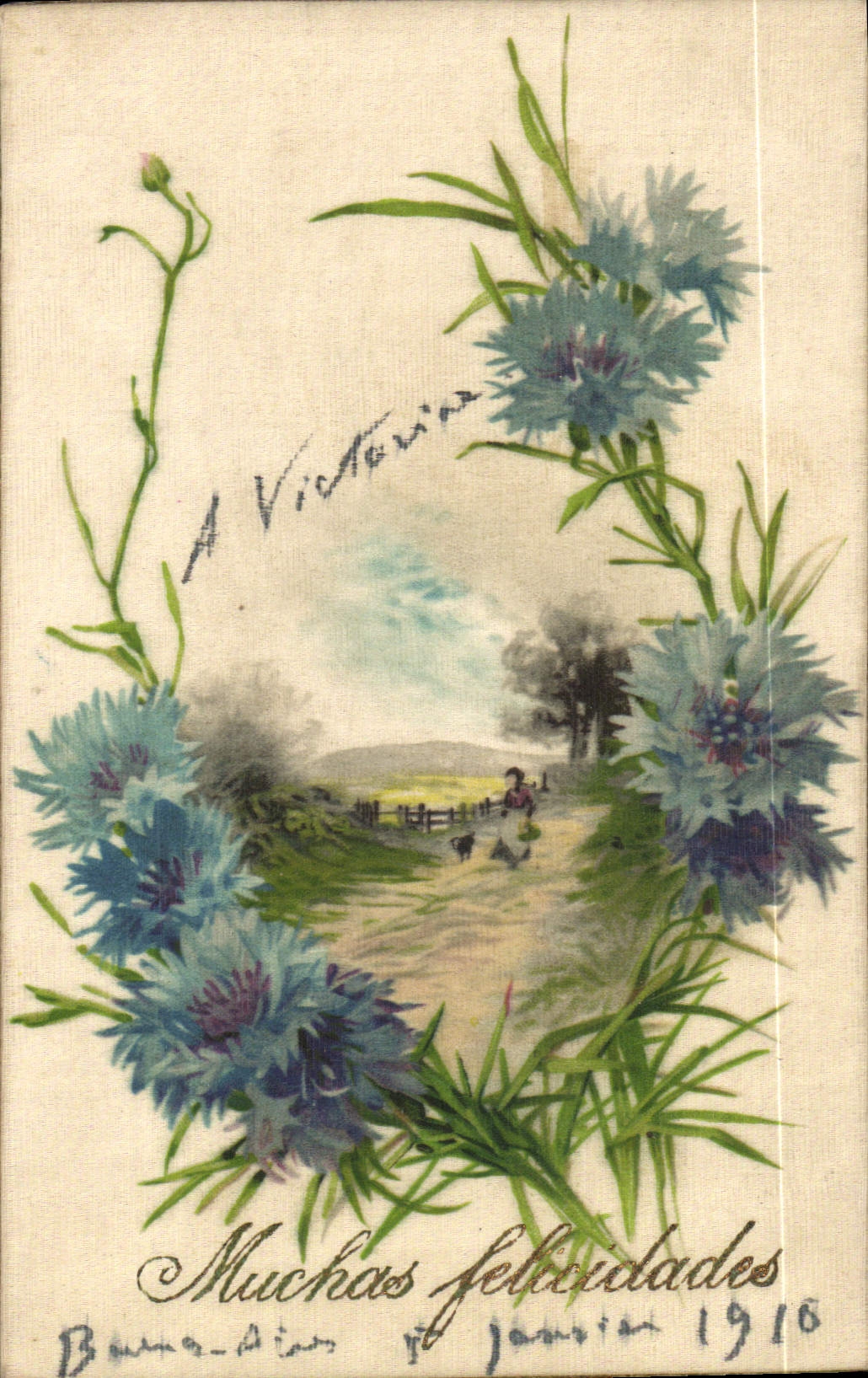 CPA Fantaisie Fleurs (carte toilée) 
