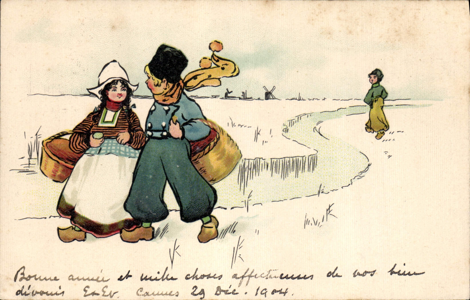 Postal Fantasia Ilustrador Niños Folclore Holanda