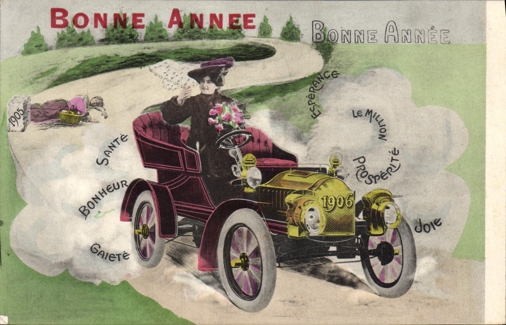 CPA Fantaisie Illustrateur Femme Automobile Annee 1906