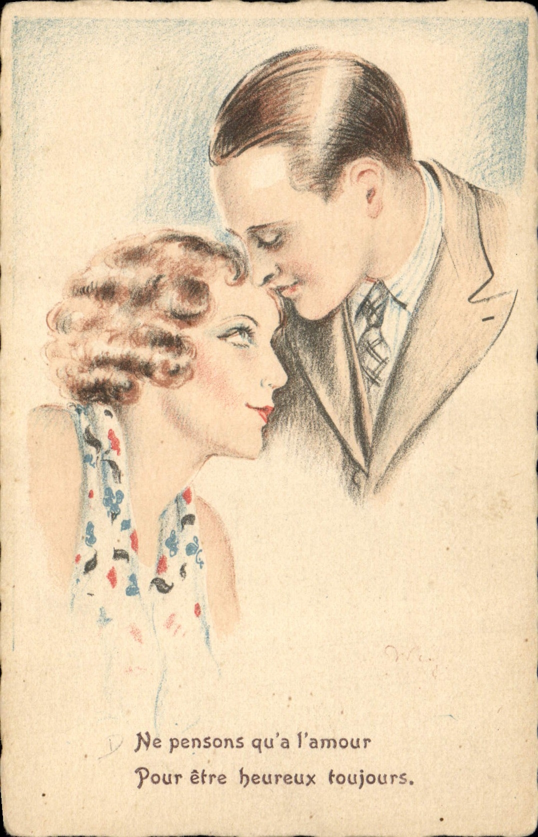 CPA Fantaisie Illustrateur Femme Ne pensons qu'a l'amour 