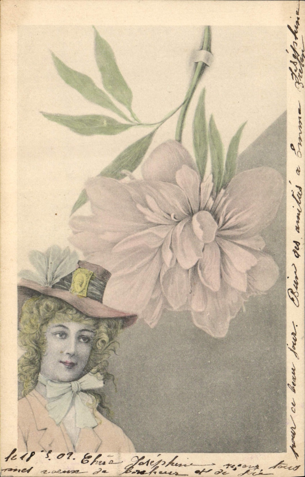 CPA Fantaisie Illustrateur Femme Fleur