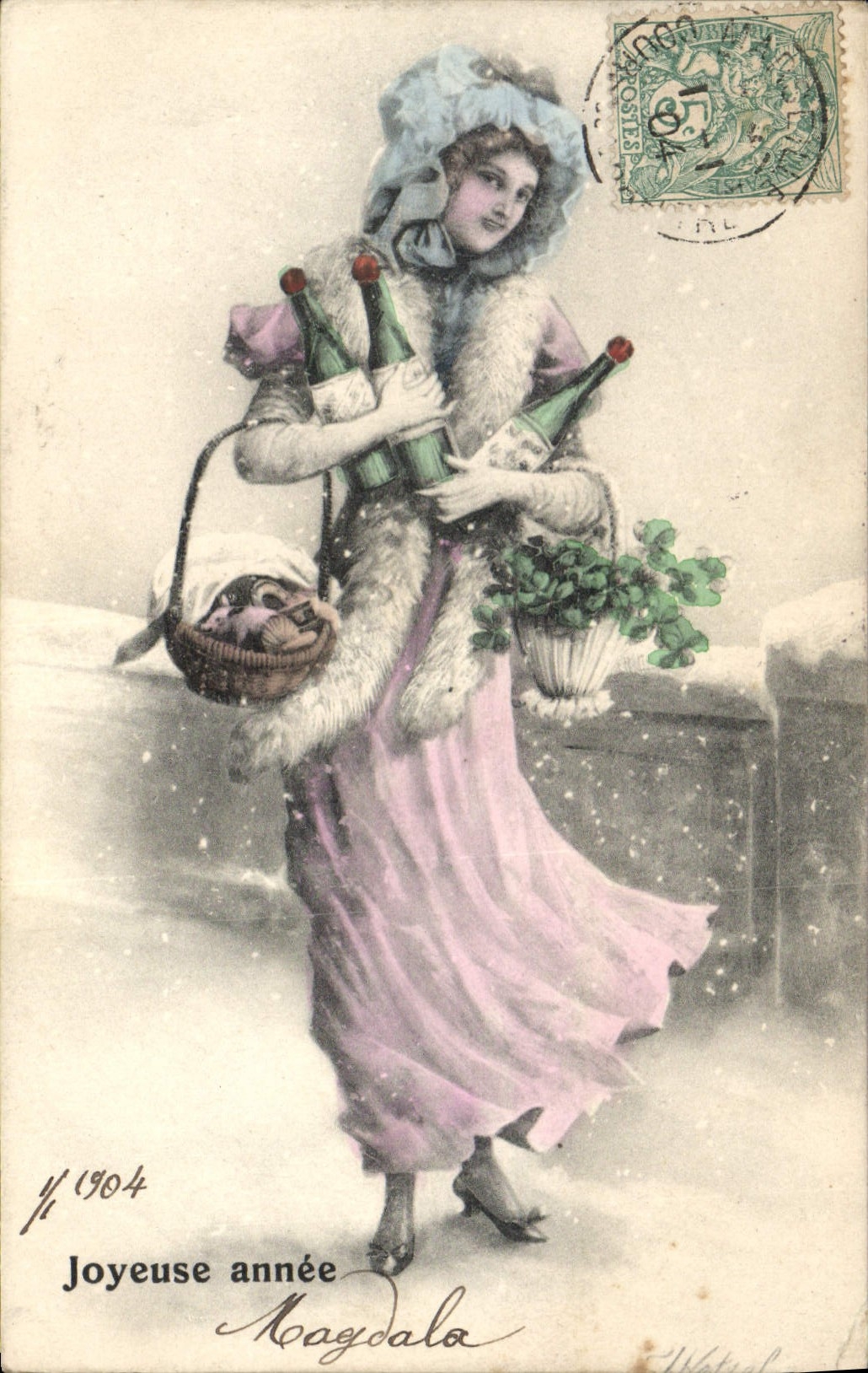 Vintage Postcard Fantasy Merry Woman year