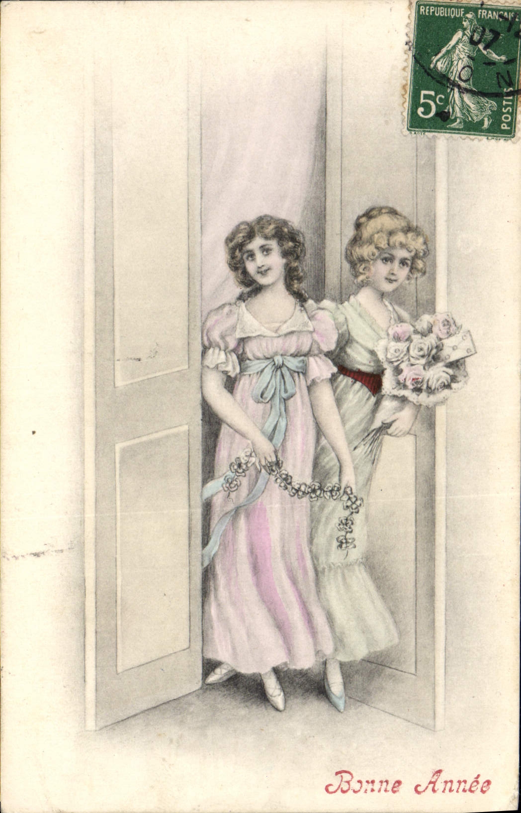 Vintage Postcard Fantasy Women Happy new year