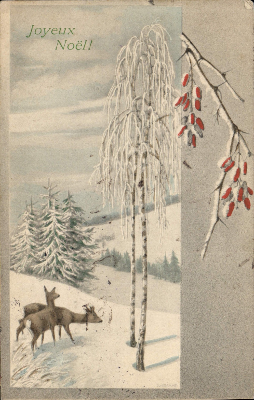 Vintage Postcard Fantasy Hinds Christmas