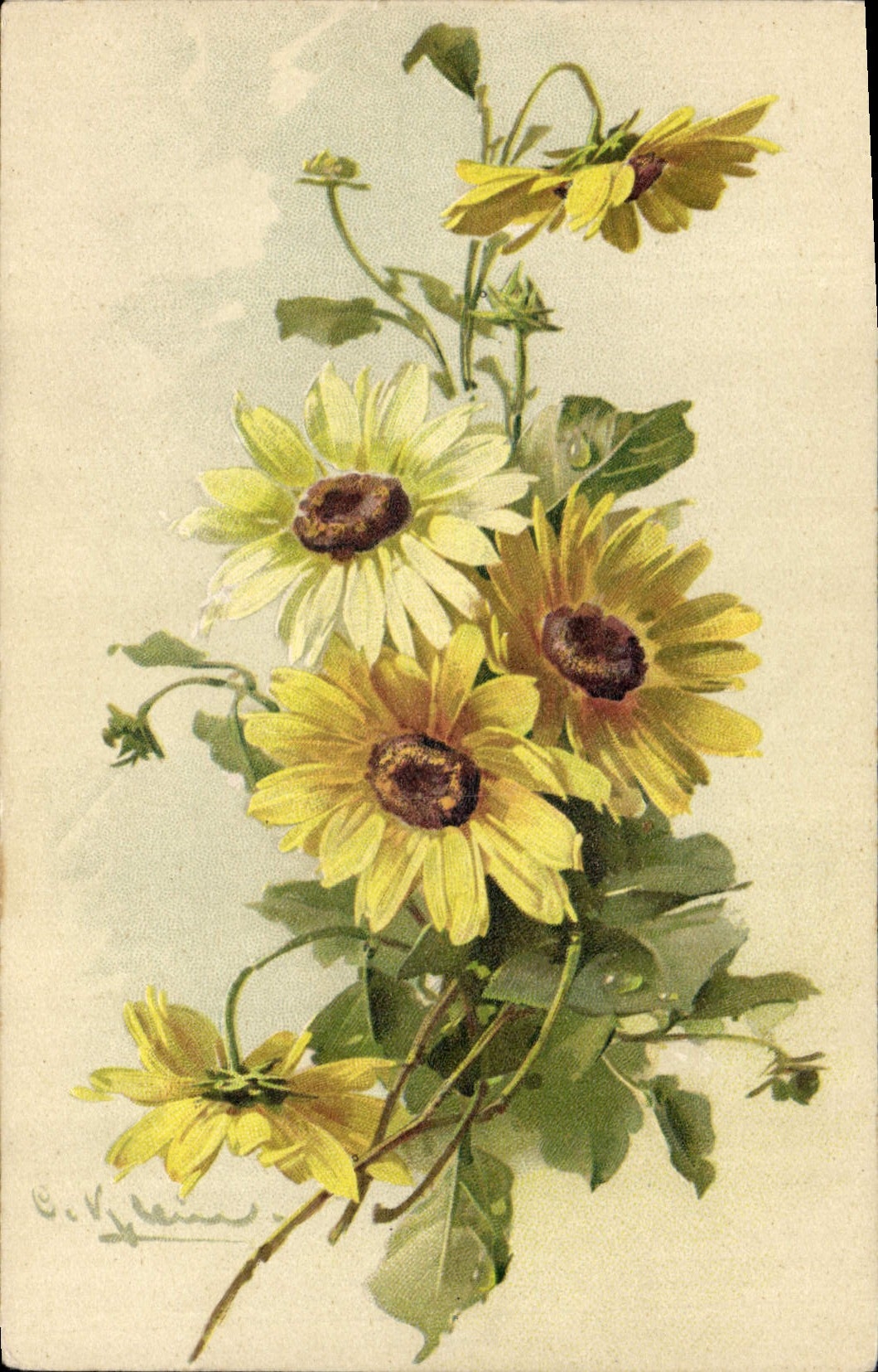 CPA Fantaisie Illustrateur Fleurs 