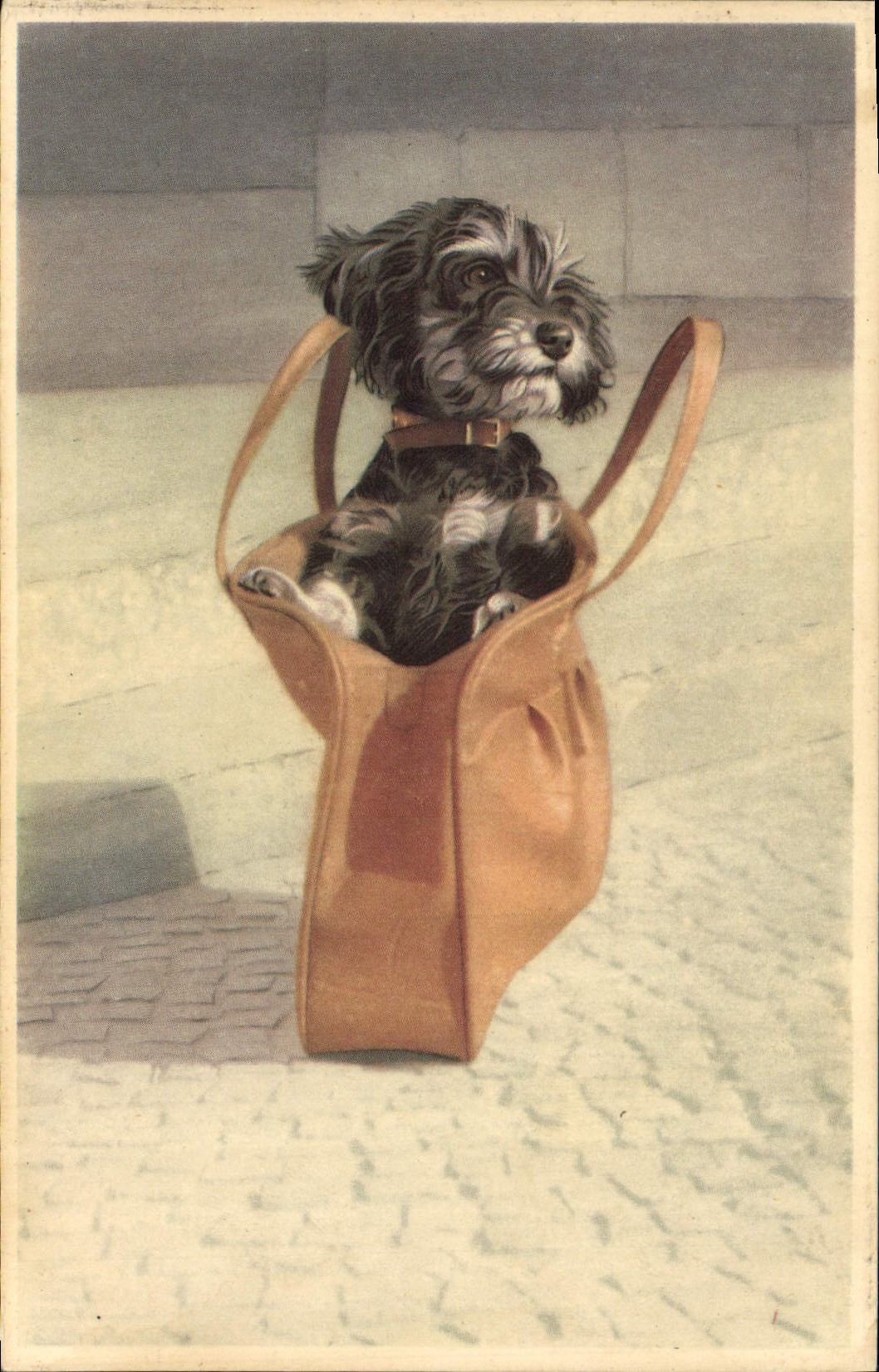 Vintage Postcard Chien Dogs Bag has hand