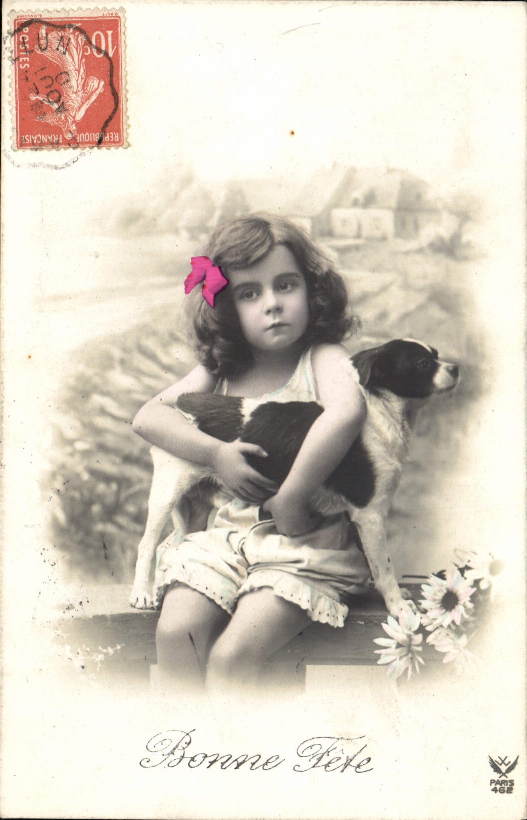 Vintage Postcard Chien Dogs Good Child celebrates